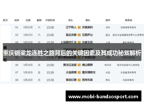 重庆铜梁龙连胜之路背后的关键因素及其成功秘笈解析